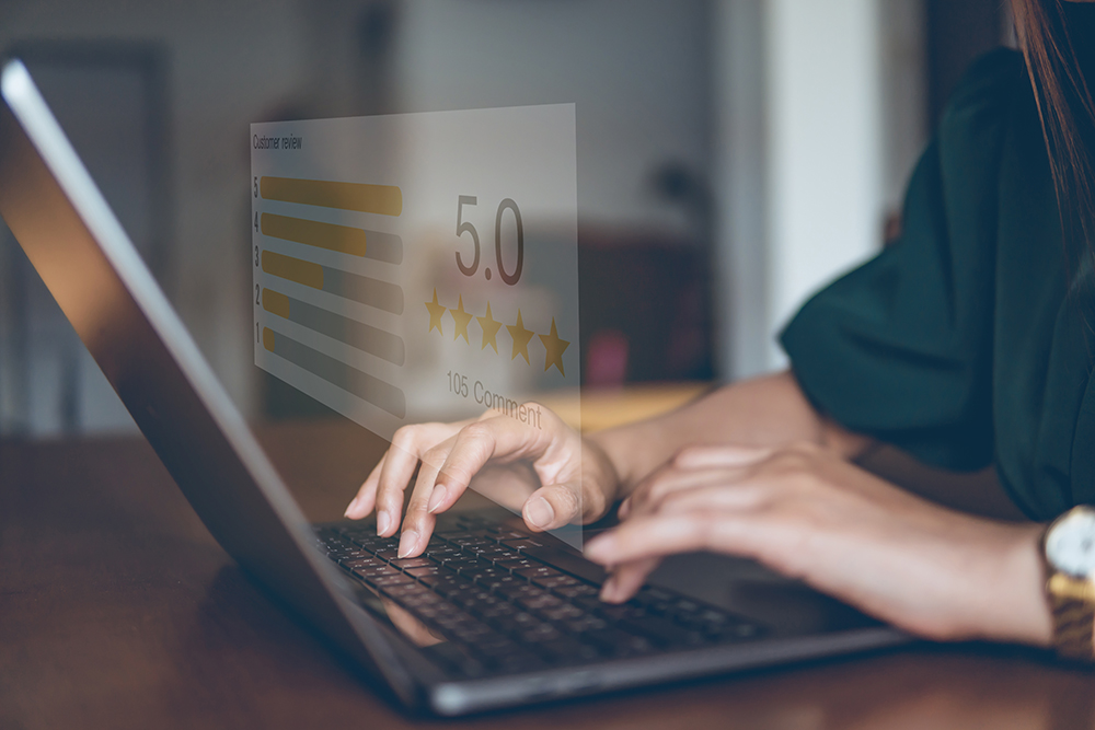 Customer review good rating concept, customer review by five sta